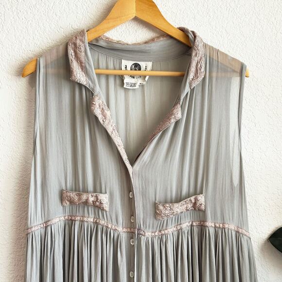 Womens Button Up Maxi Babydoll Dress M/L Hippie Fairy Boho Festival Goblincore - Picture 2 of 10